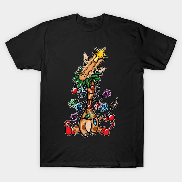 Giraffe Christmas Tree T-Shirt by LetsBeginDesigns